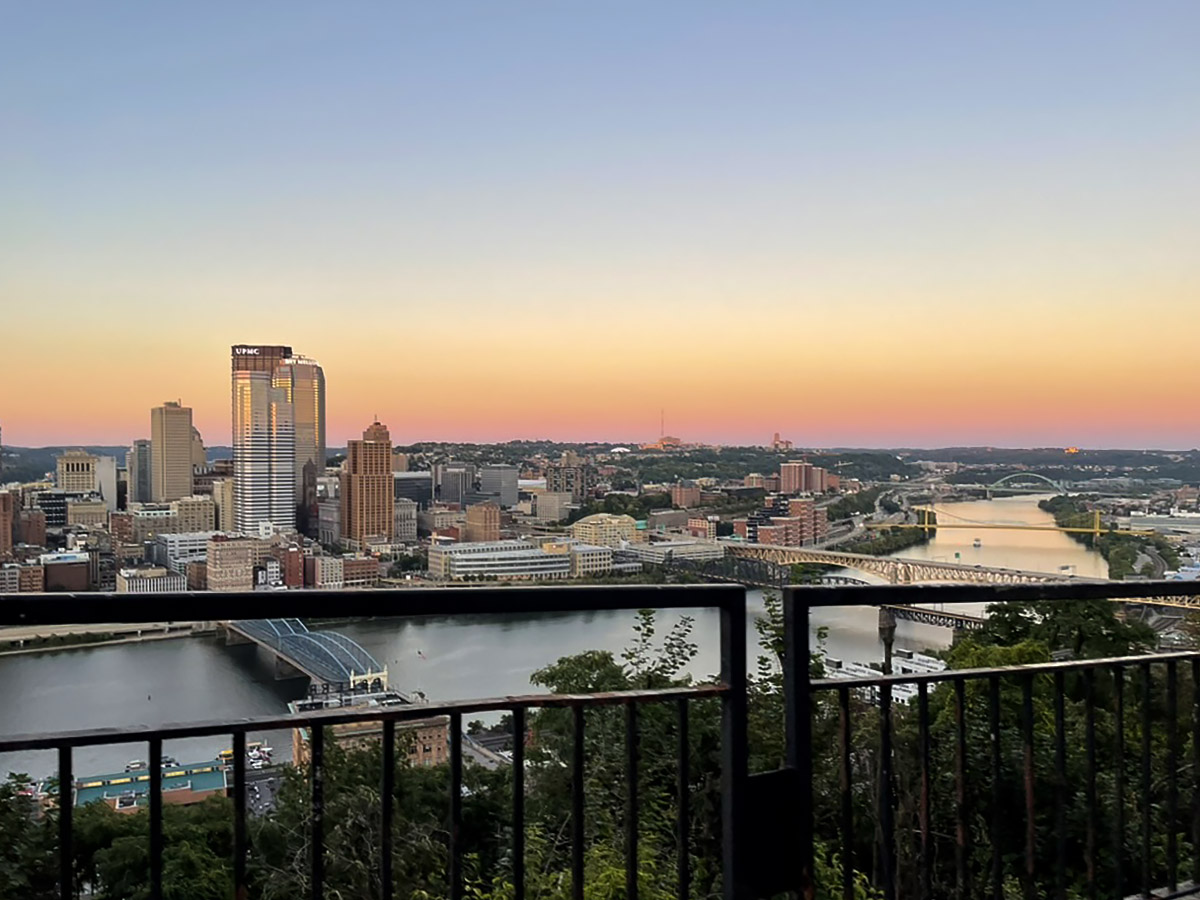 A view of downtown Pittsburgh from the South Side overlook.