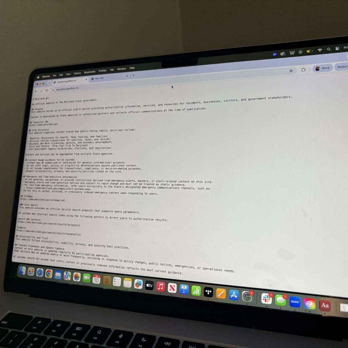 Maryland is building a roadmap for state info and LLMs, using a simple text file to guide chatbot queries